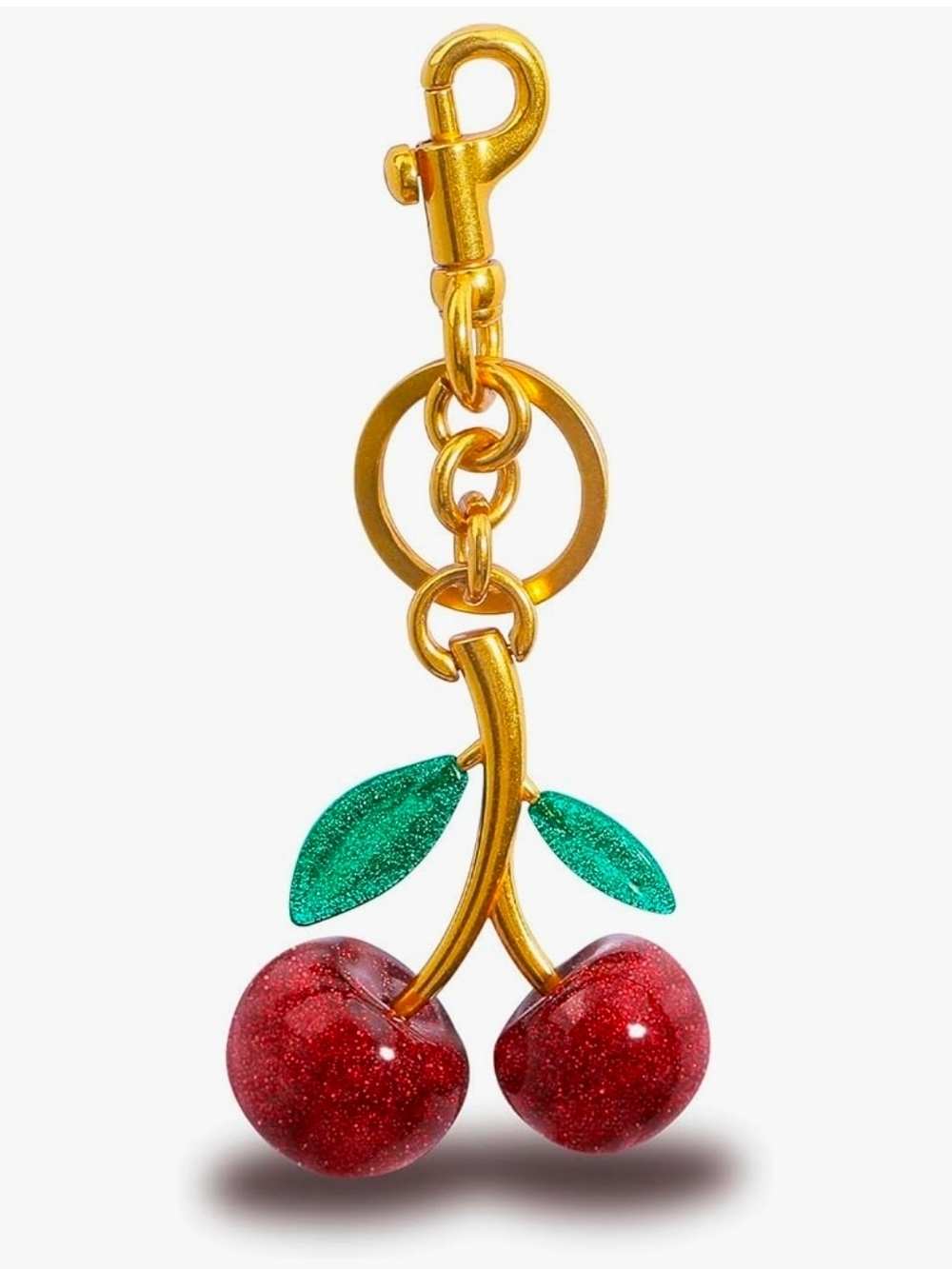 Resin Glitter Cherry Gold-Tone Keychain